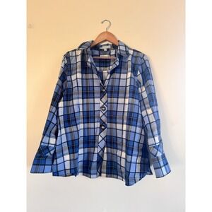 Pendleton Women's Blouse Big Buttons Bell Sleeves Flaw READ Plaid Blue Classic